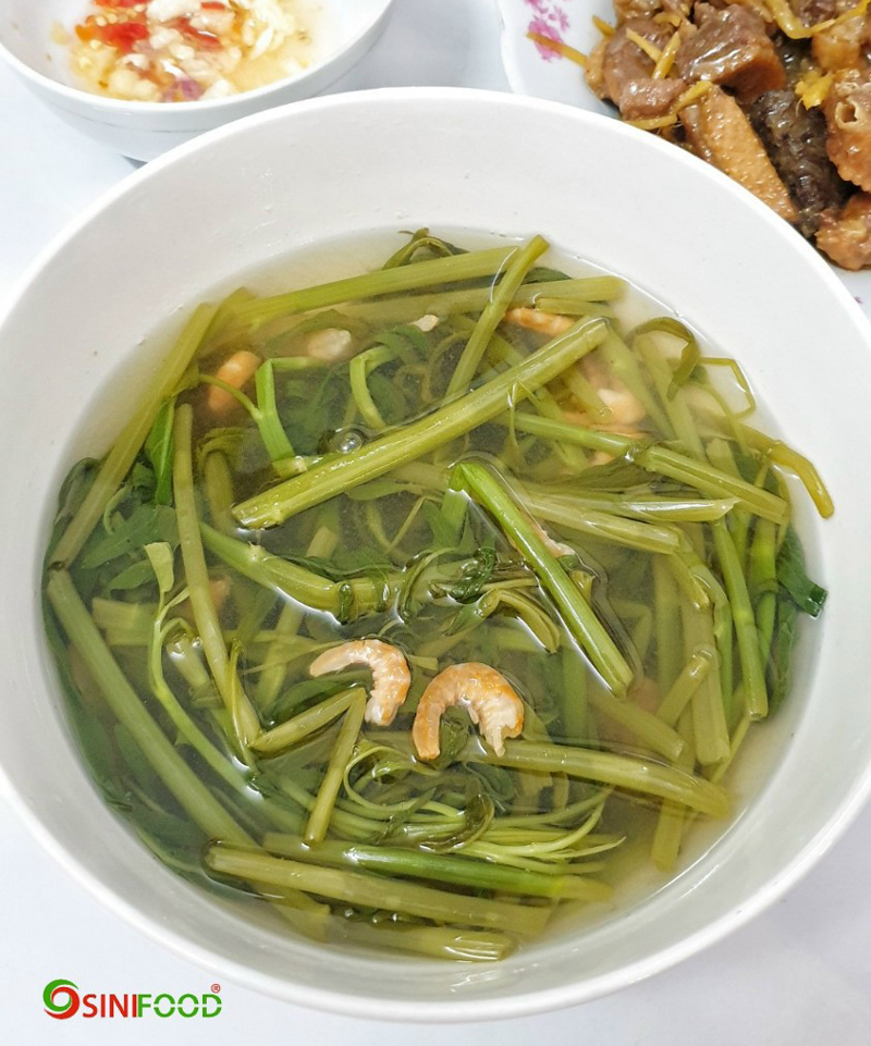 Tôm khô nấu canh rau muống